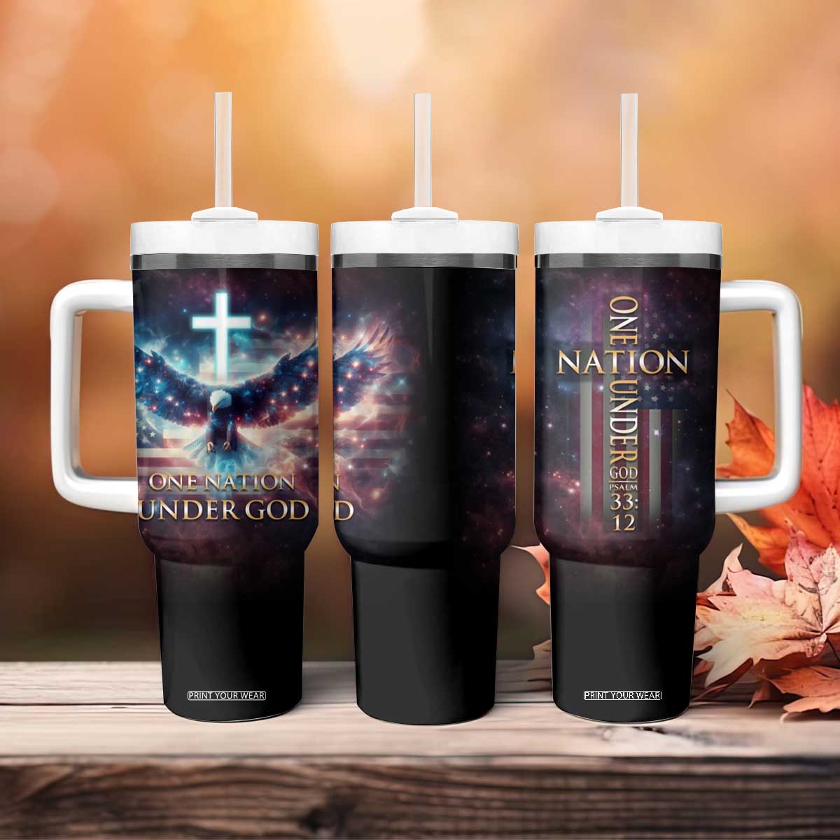 American Patriot Christian Tumbler With Handle One Nation Under God TB09 Print Your Wear