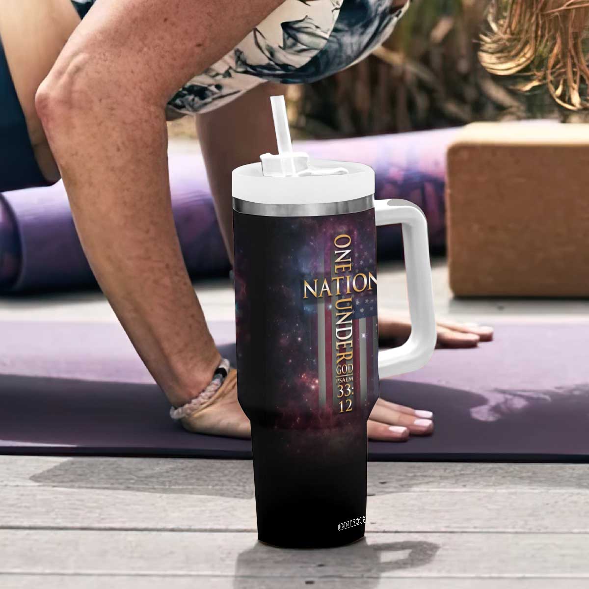 American Patriot Christian Tumbler With Handle One Nation Under God TB09 Print Your Wear