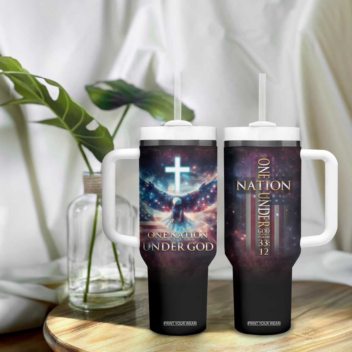 American Patriot Christian Tumbler With Handle One Nation Under God TB09 Print Your Wear