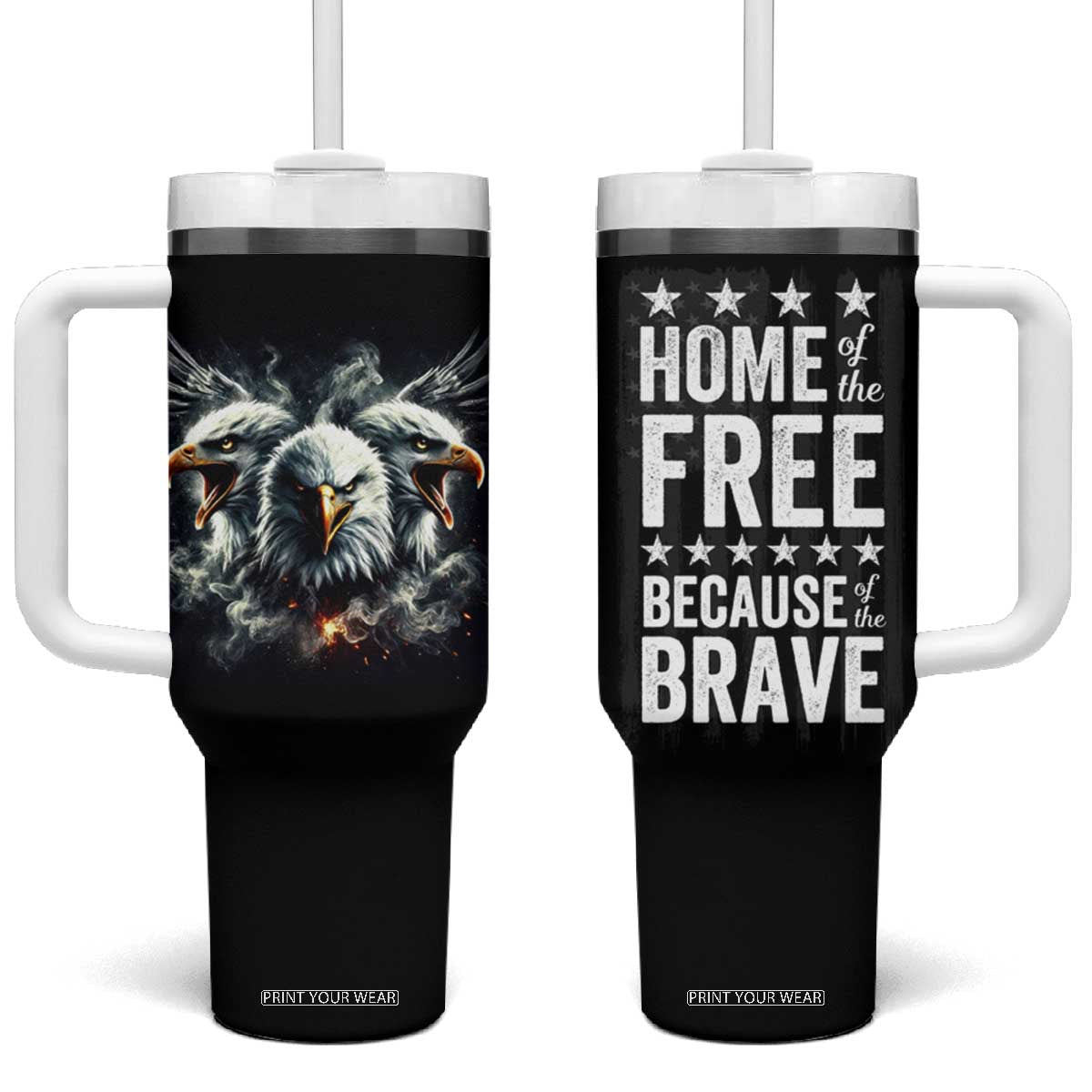 American Patriot Tumbler With Handle Home Of The Free Because Of The Brave TB09 One Size: 40 oz Black Print Your Wear