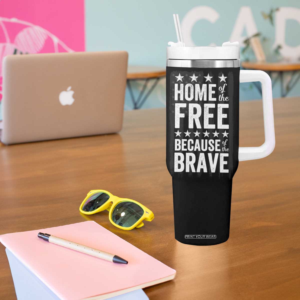 American Patriot Tumbler With Handle Home Of The Free Because Of The Brave TB09 Print Your Wear