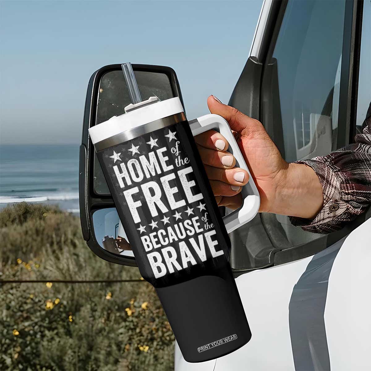 American Patriot Tumbler With Handle Home Of The Free Because Of The Brave TB09 Print Your Wear