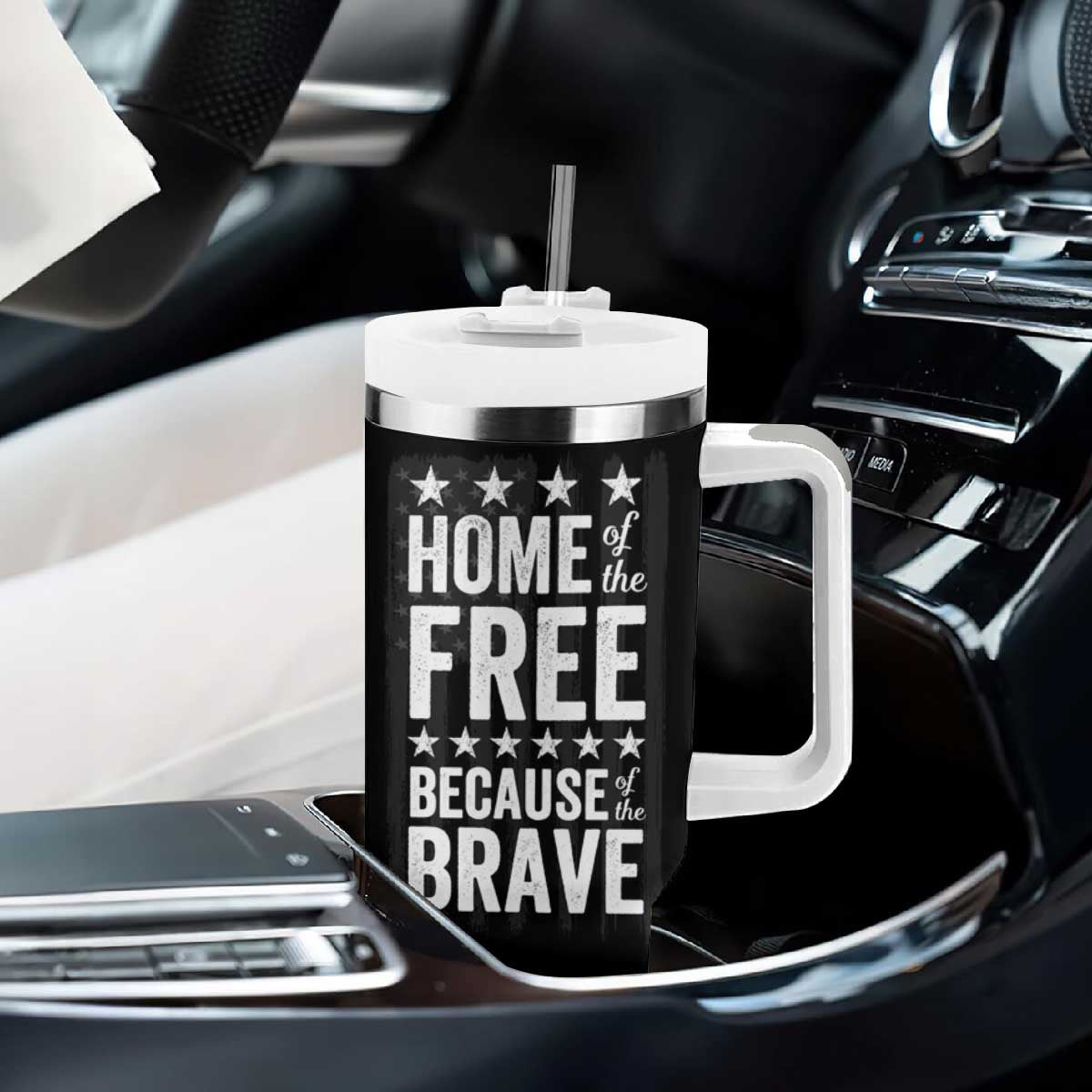 American Patriot Tumbler With Handle Home Of The Free Because Of The Brave TB09 Print Your Wear
