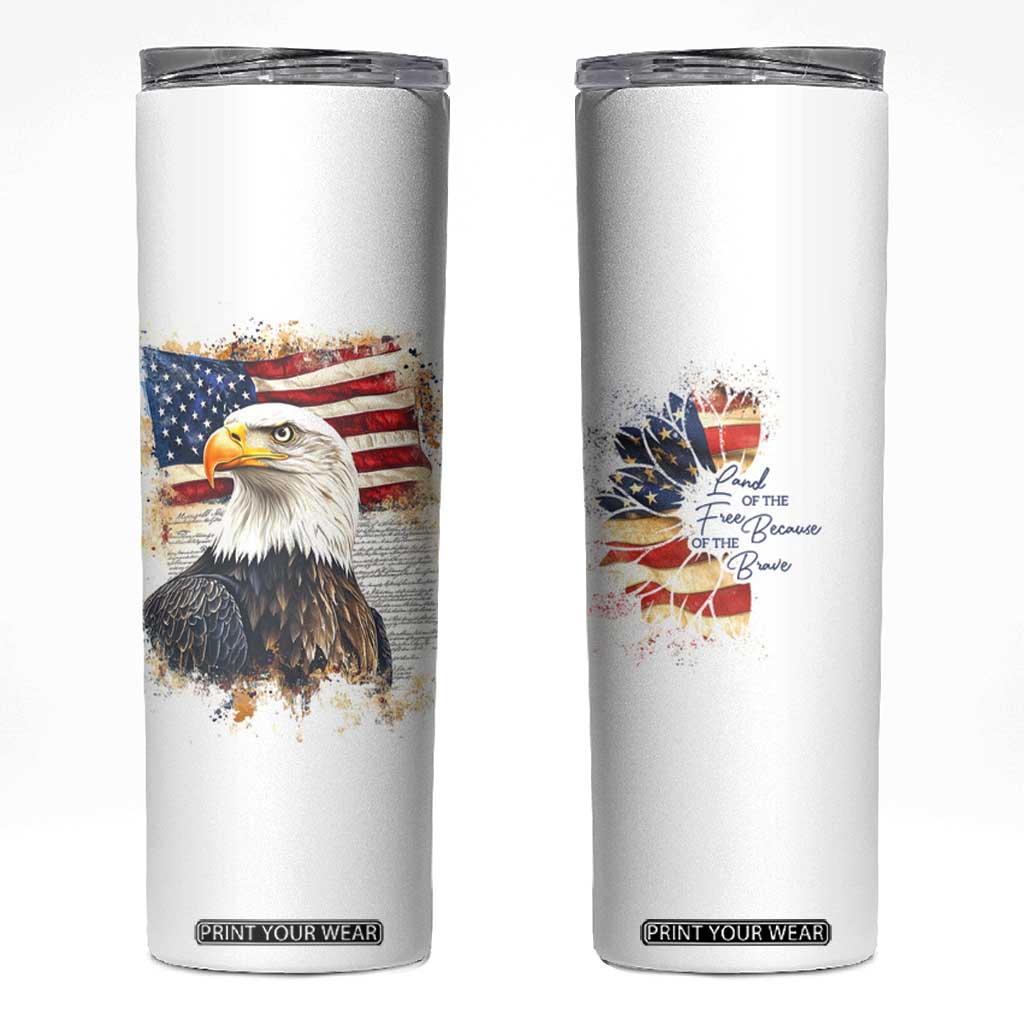 American Patriot Skinny Tumbler Land Of The Free Because Of The Brave TB09 White Print Your Wear