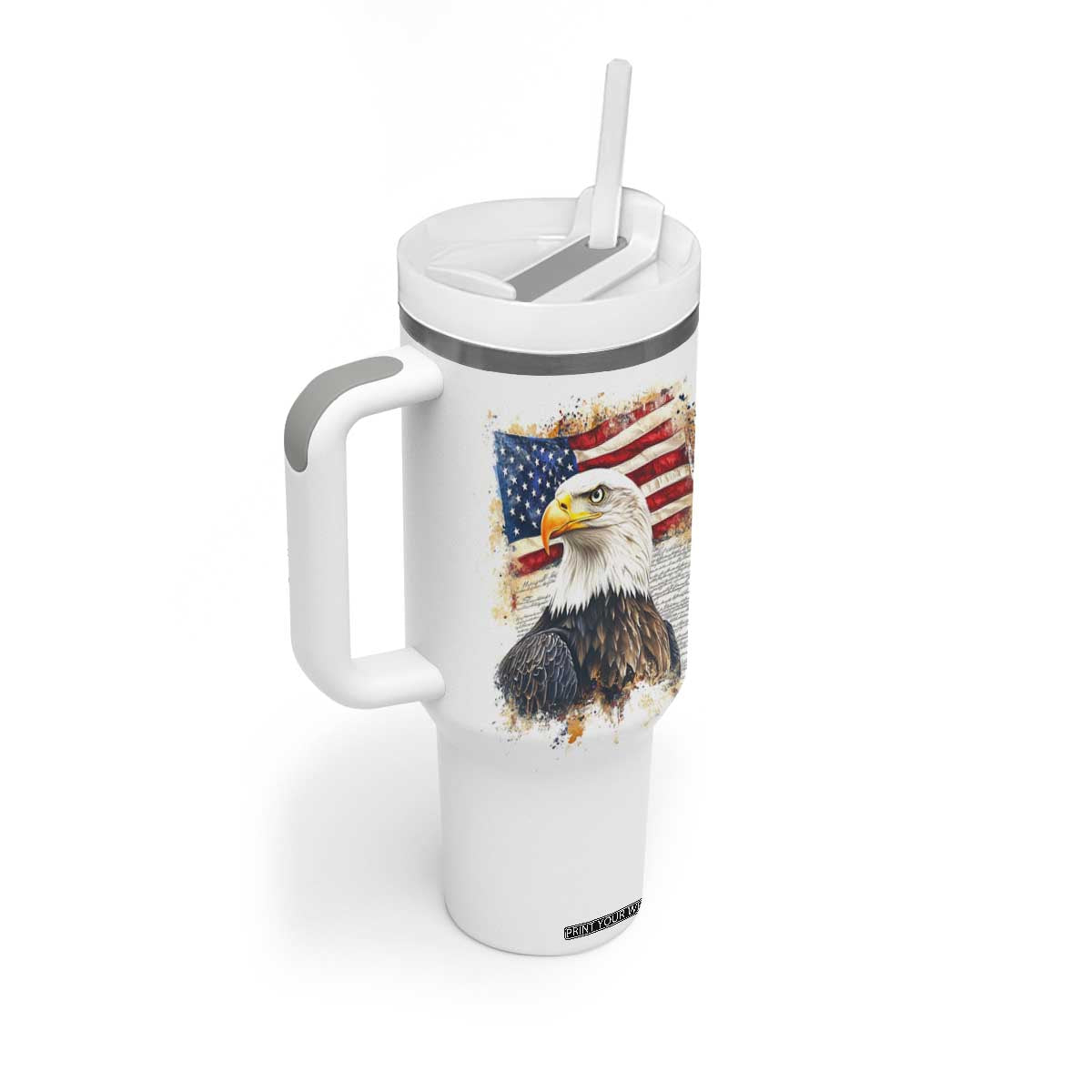 American Patriot Tumbler With Handle Land Of The Free Because Of The Brave TB09 Print Your Wear