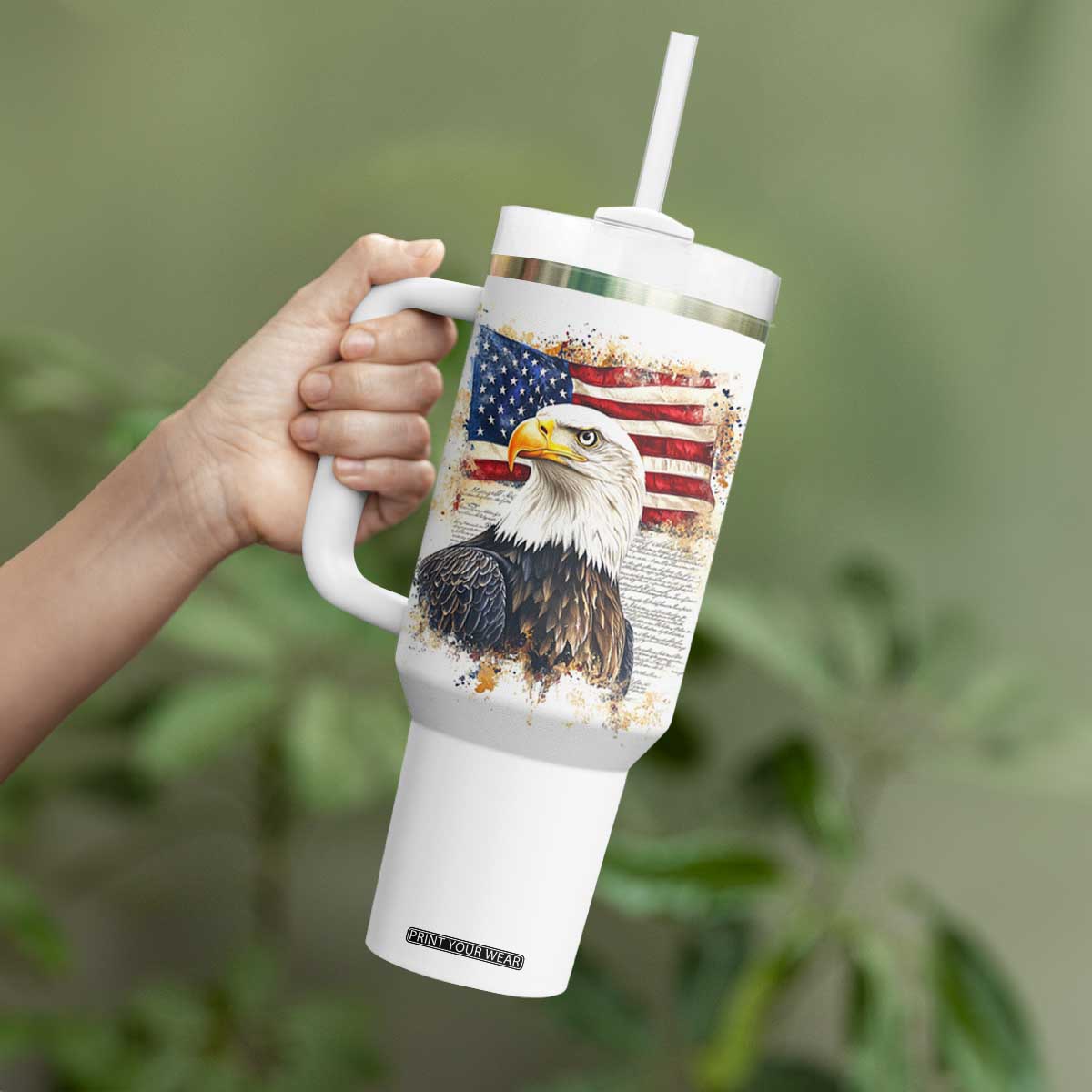 American Patriot Tumbler With Handle Land Of The Free Because Of The Brave TB09 Print Your Wear