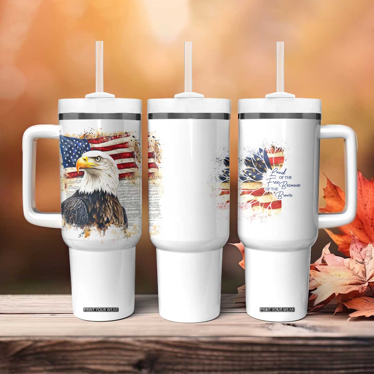 American Patriot Tumbler With Handle Land Of The Free Because Of The Brave TB09 Print Your Wear