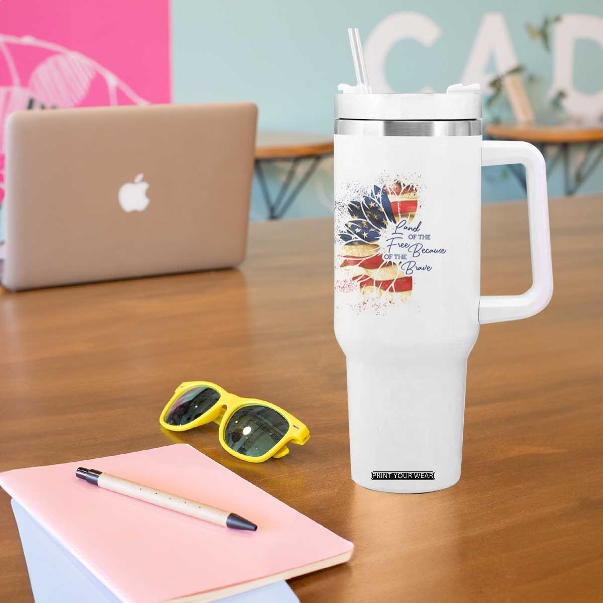 American Patriot Tumbler With Handle Land Of The Free Because Of The Brave TB09 Print Your Wear