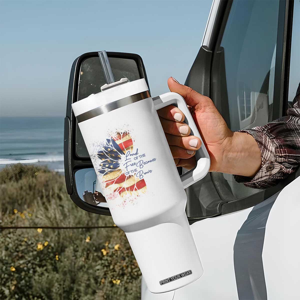 American Patriot Tumbler With Handle Land Of The Free Because Of The Brave TB09 Print Your Wear