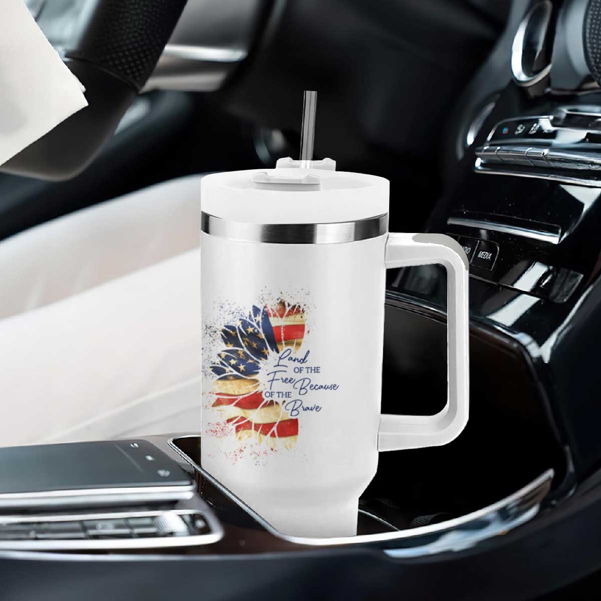 American Patriot Tumbler With Handle Land Of The Free Because Of The Brave TB09 Print Your Wear