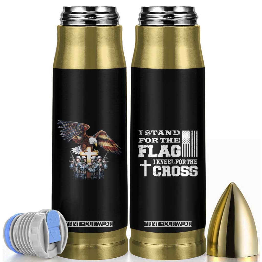 American Patriot Christian Bullet Tumbler Stand For the Flag Kneel For the Cross Eagle TB09 Black Print Your Wear