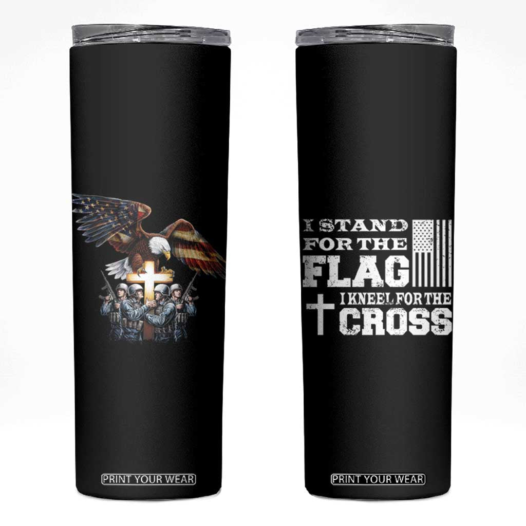 American Patriot Christian Skinny Tumbler Stand For the Flag Kneel For the Cross Eagle TB09 Black Print Your Wear