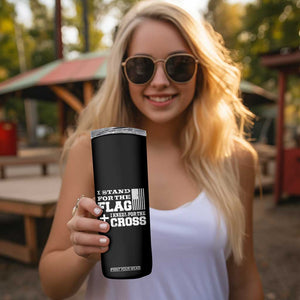 American Patriot Christian Skinny Tumbler Stand For the Flag Kneel For the Cross Eagle TB09 Print Your Wear