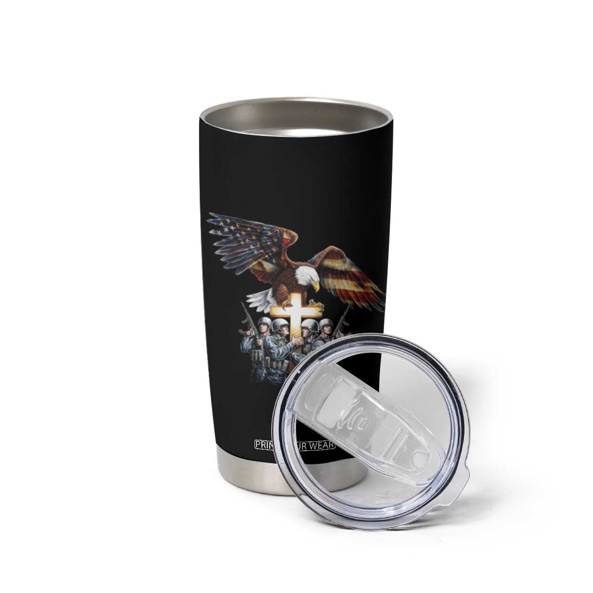 American Patriot Christian Tumbler Cup Stand For the Flag Kneel For the Cross Eagle TB09 Print Your Wear