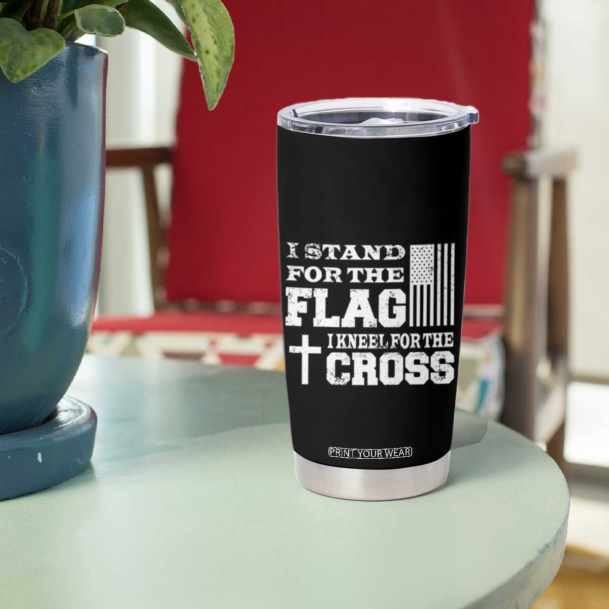 American Patriot Christian Tumbler Cup Stand For the Flag Kneel For the Cross Eagle TB09 Print Your Wear