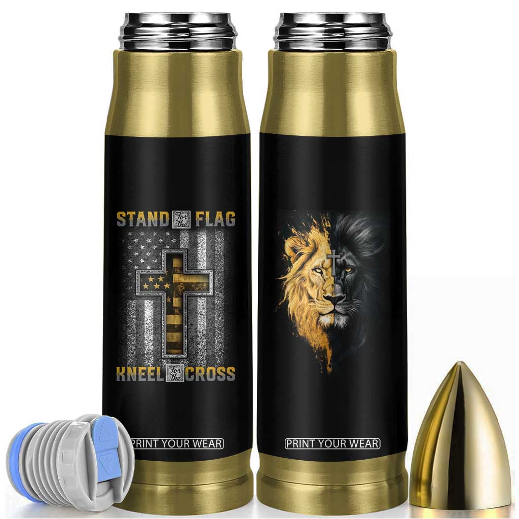 American Patriot Christian Bullet Tumbler Stand For the Flag Kneel For the Cross Lion TB09 Black Print Your Wear
