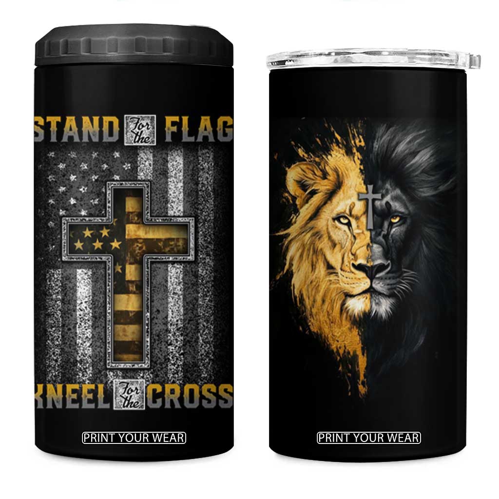 American Patriot Christian 4 in 1 Can Cooler Tumbler Stand For the Flag Kneel For the Cross Lion TB09 One Size: 16 oz Black Print Your Wear