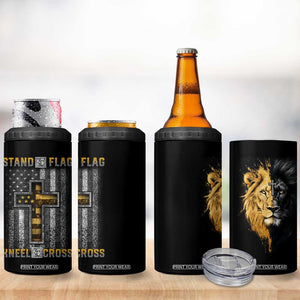 American Patriot Christian 4 in 1 Can Cooler Tumbler Stand For the Flag Kneel For the Cross Lion TB09 Print Your Wear