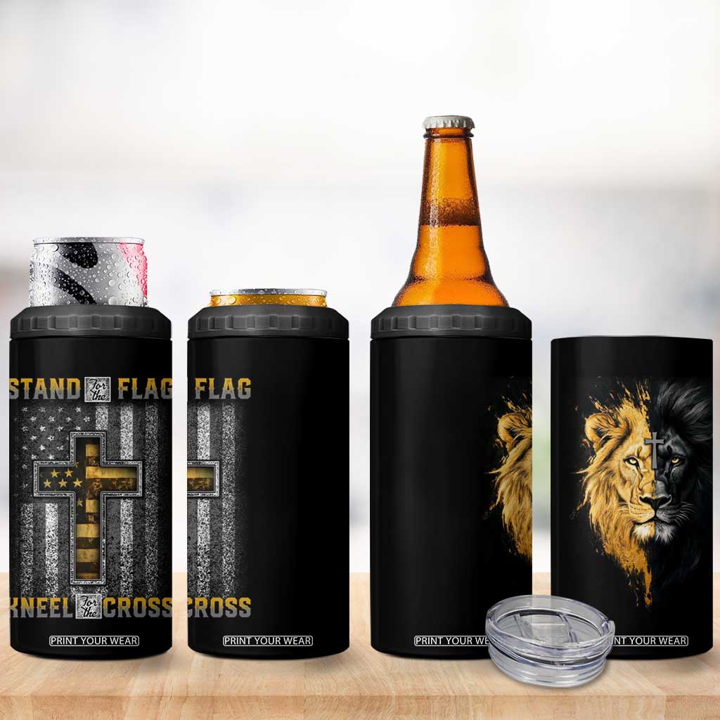 American Patriot Christian 4 in 1 Can Cooler Tumbler Stand For the Flag Kneel For the Cross Lion TB09 Print Your Wear