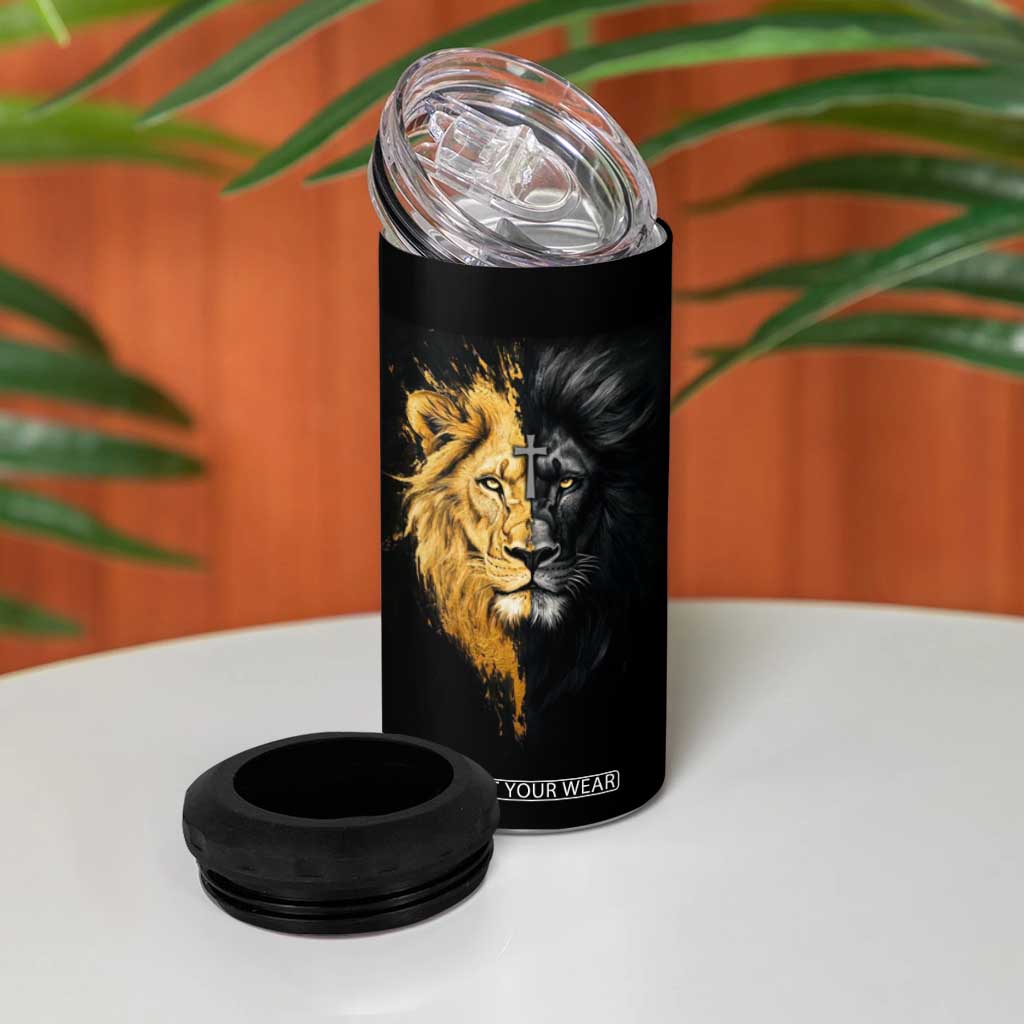 American Patriot Christian 4 in 1 Can Cooler Tumbler Stand For the Flag Kneel For the Cross Lion TB09 Print Your Wear