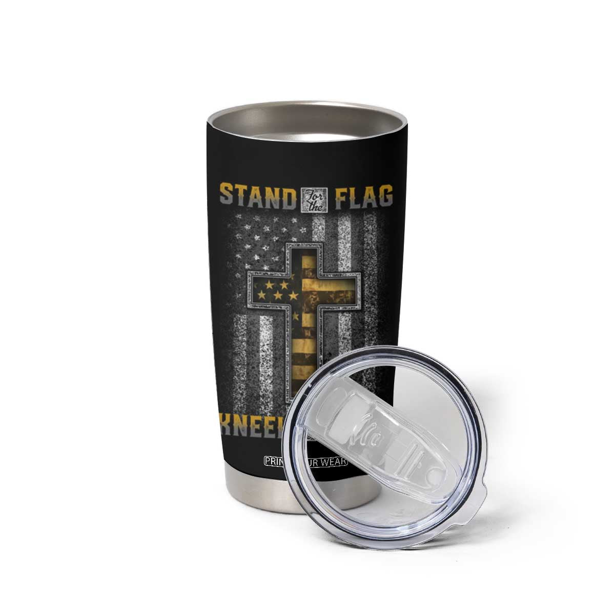 American Patriot Christian Tumbler Cup Stand For the Flag Kneel For the Cross Lion TB09 Print Your Wear