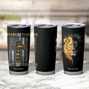 American Patriot Christian Tumbler Cup Stand For the Flag Kneel For the Cross Lion TB09 Print Your Wear