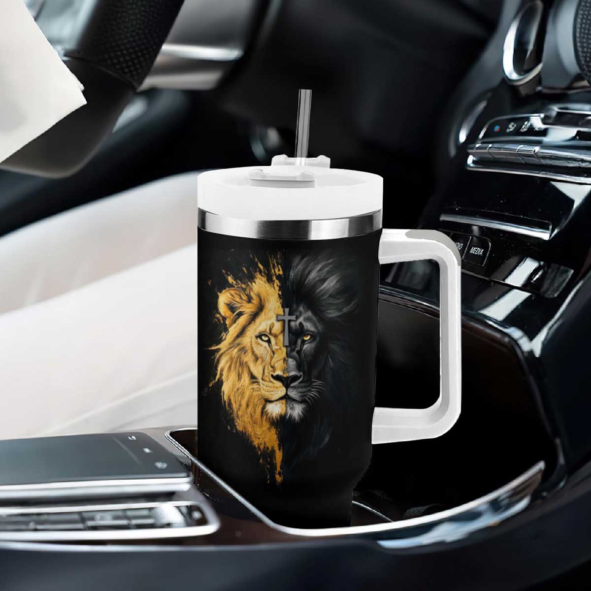 American Patriot Christian Tumbler With Handle Stand For the Flag Kneel For the Cross Lion TB09 Print Your Wear