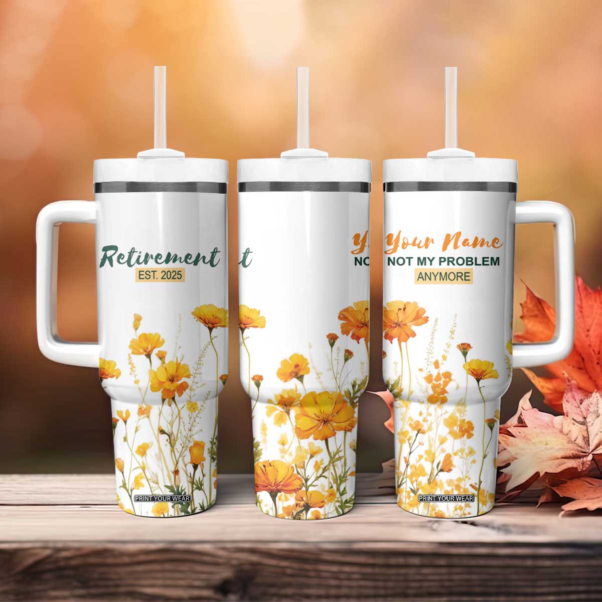 Personalized Retirement Gifts For Women Tumbler With Handle Custom Name Retired 2025 Not My Problem Anymore TB09 Print Your Wear