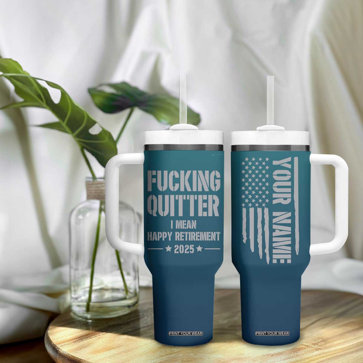 Personalized Retirement Gifts Tumbler With Handle Custom Name Fucking Quitter Mean Happy Retirement 2025 TB09 Print Your Wear