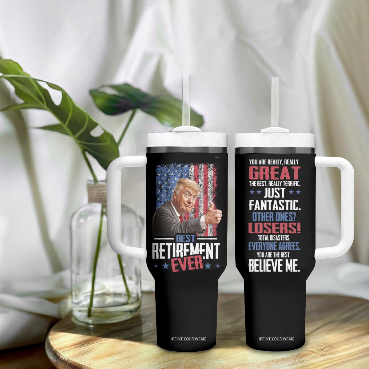 Funny Retired Gifts for Men Tumbler With Handle Trump Best Retirement Ever TB09 Print Your Wear