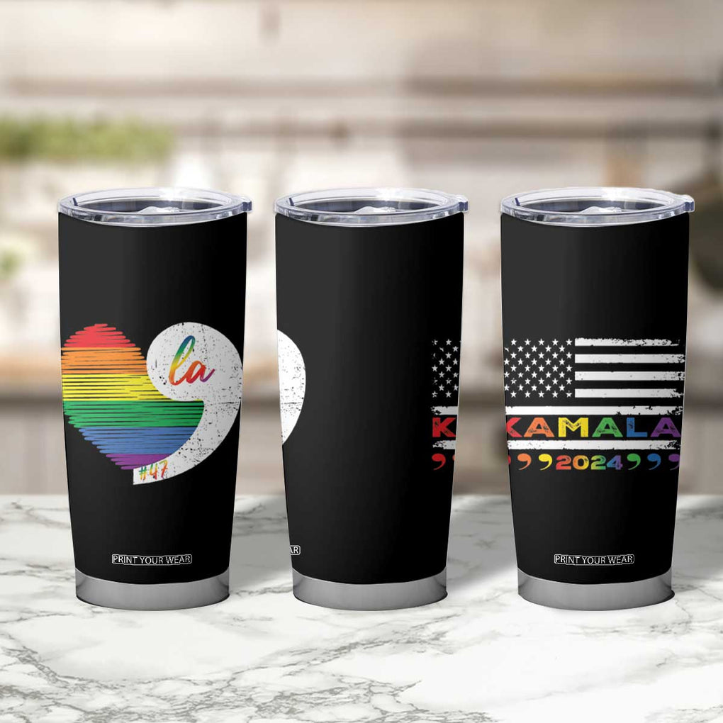 Harris Comma La Tumbler Cup Kamala 2024 LGBT Rights Rainbow Heart TB09 Print Your Wear