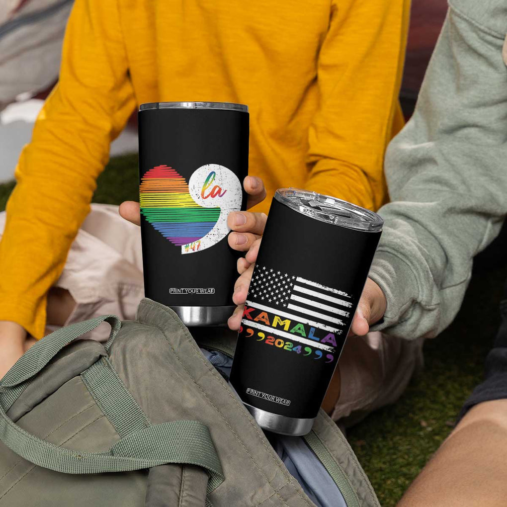 Harris Comma La Tumbler Cup Kamala 2024 LGBT Rights Rainbow Heart TB09 Print Your Wear