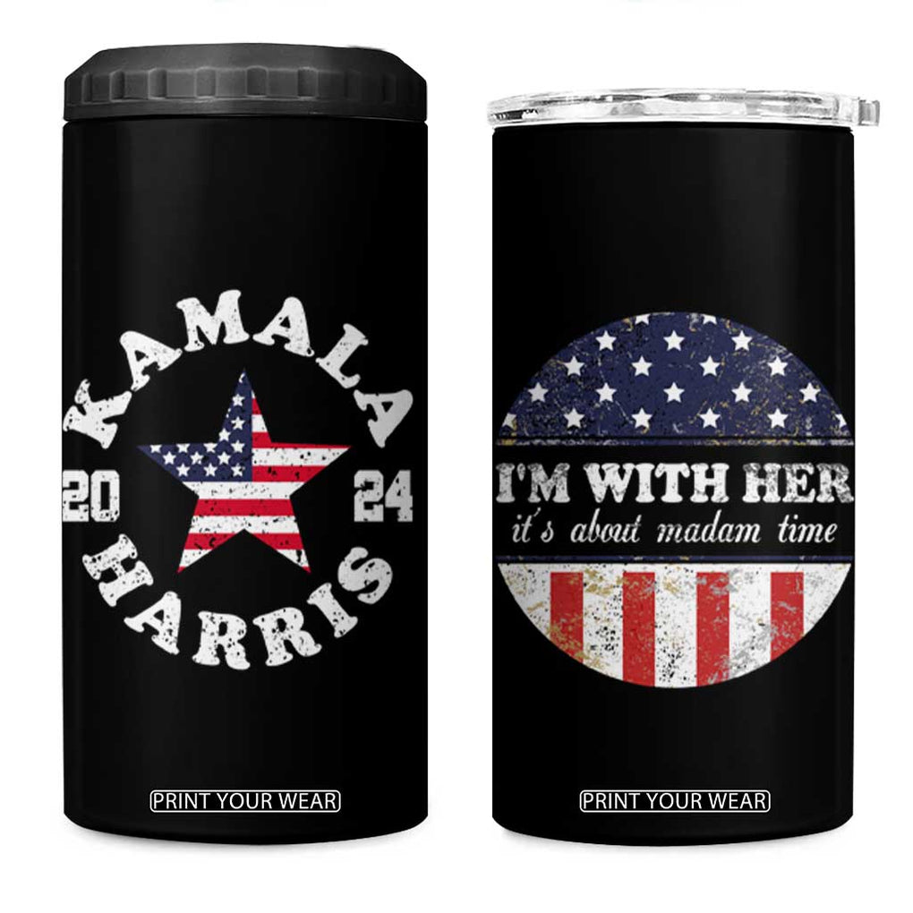 Harris 2024 4 in 1 Can Cooler Tumbler Kamala I'm With Her It's About Madam Time TB09 One Size: 16 oz Black Print Your Wear