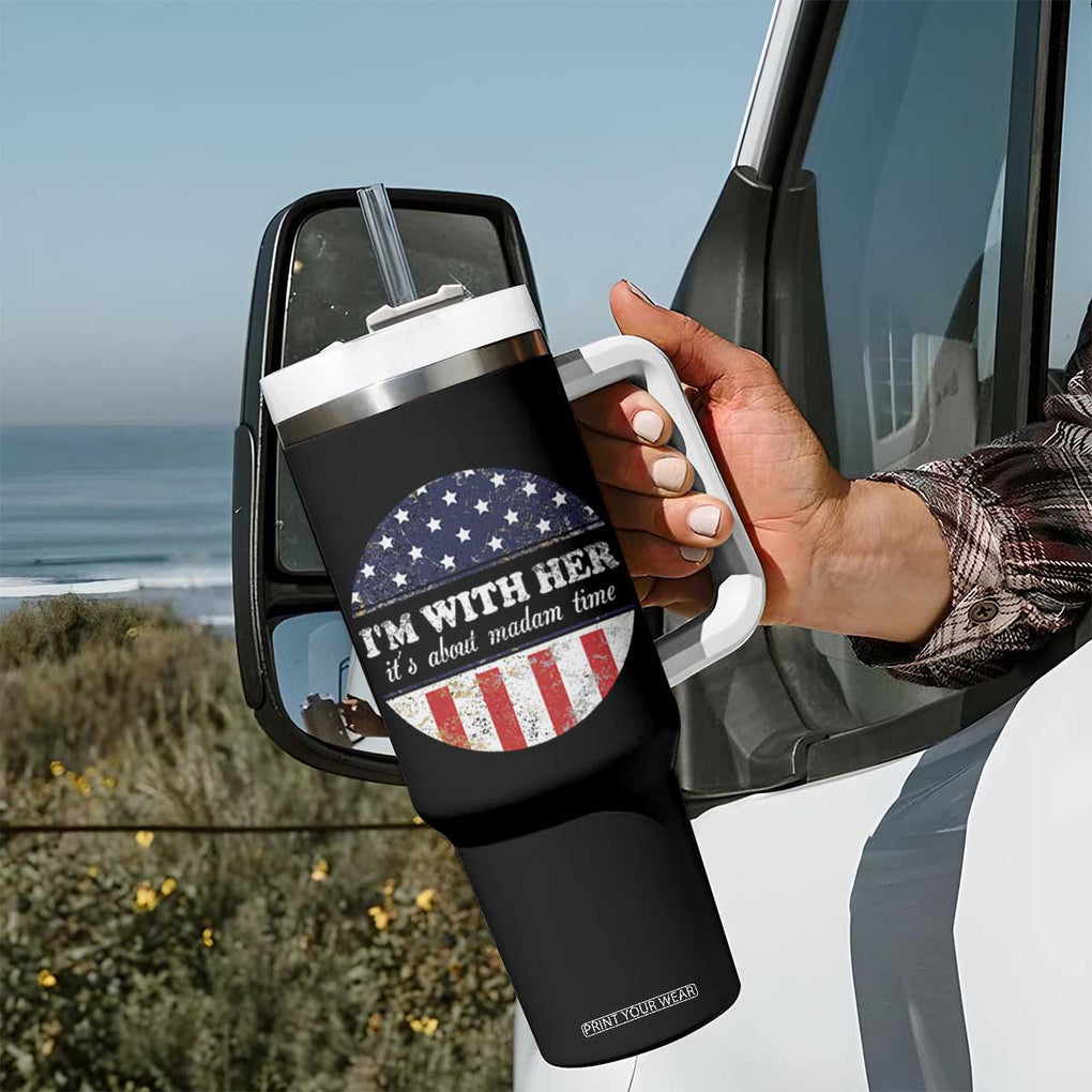 Harris 2024 Tumbler With Handle Kamala I'm With Her It's About Madam Time TB09 Print Your Wear