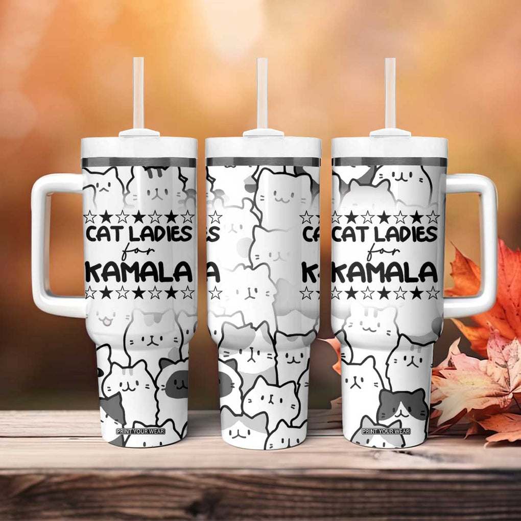 Cat Ladies For Kamala 2024 Tumbler With Handle Cute Cats Harris Madam President TB09 Print Your Wear
