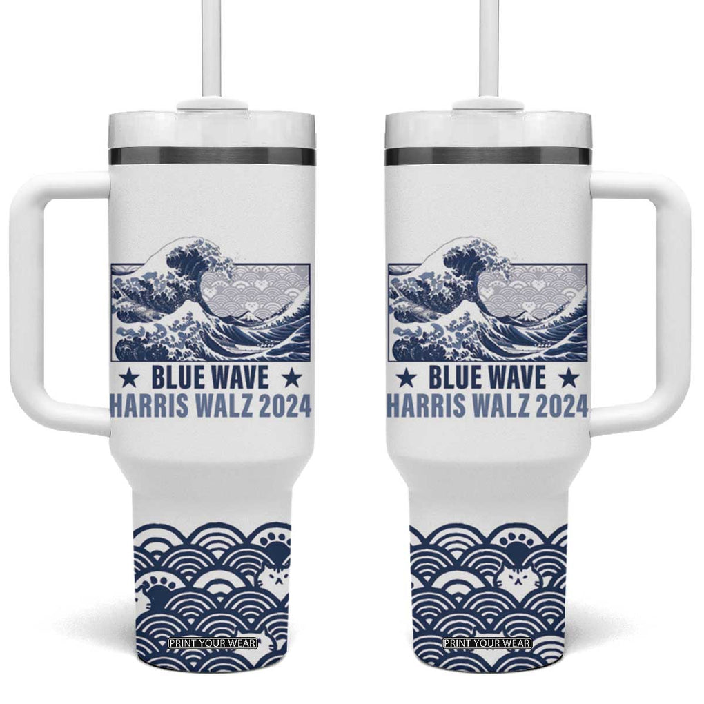 Kamala Blue Wave 2024 Tumbler With Handle Cute Cats Wave Harris Walz TB09 One Size: 40 oz White Print Your Wear