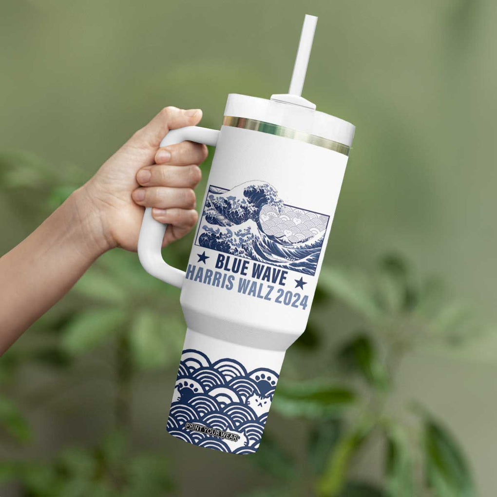 Kamala Blue Wave 2024 Tumbler With Handle Cute Cats Wave Harris Walz TB09 Print Your Wear