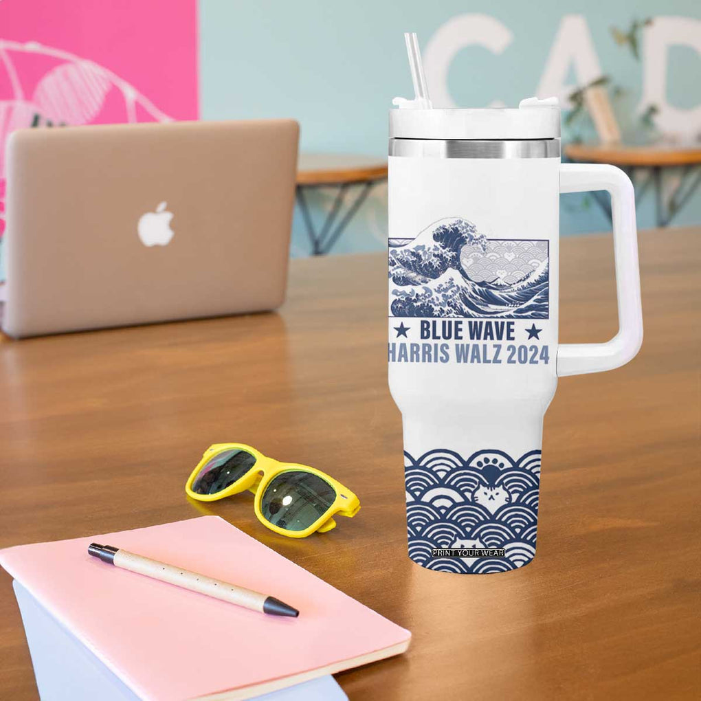 Kamala Blue Wave 2024 Tumbler With Handle Cute Cats Wave Harris Walz TB09 Print Your Wear