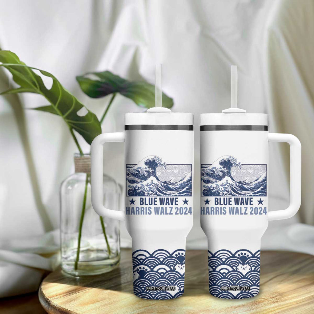 Kamala Blue Wave 2024 Tumbler With Handle Cute Cats Wave Harris Walz TB09 Print Your Wear