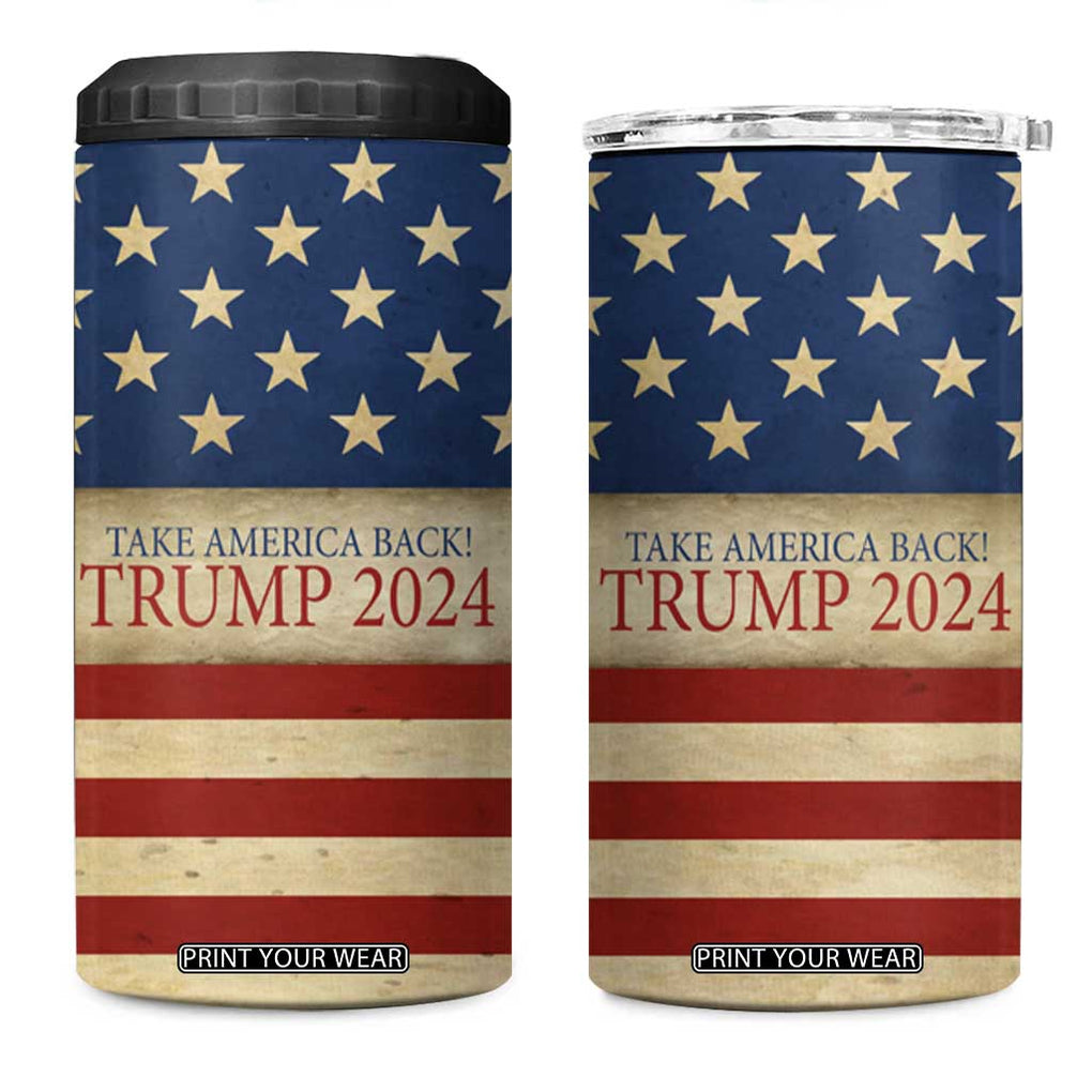 Trump 2024 4 in 1 Can Cooler Tumbler Take America Back American Flag TB09 One Size: 16 oz American Flag Print Your Wear