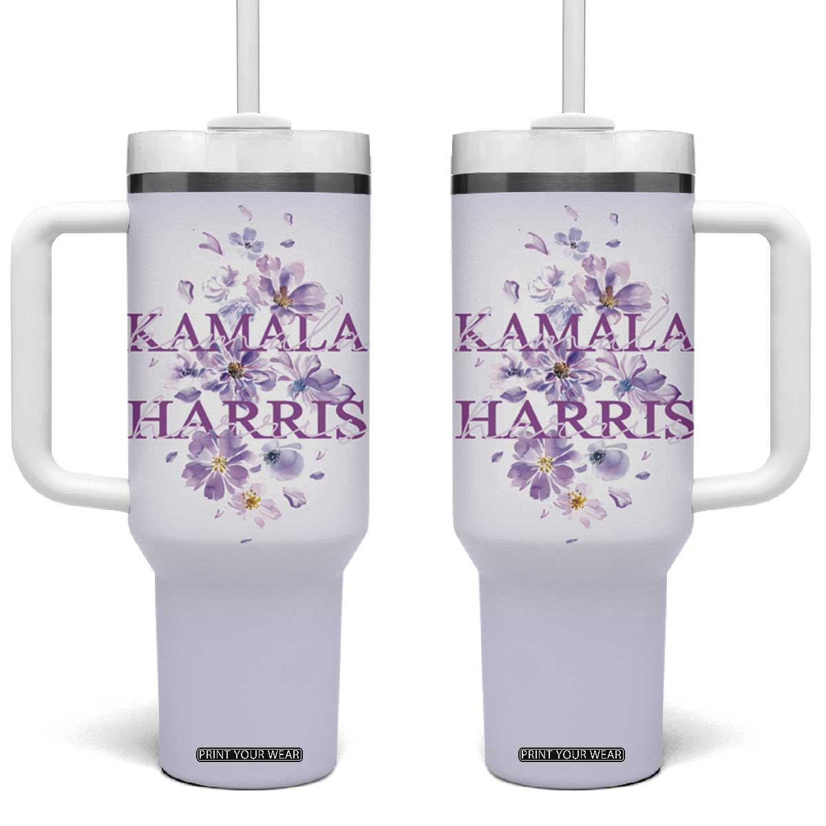 Kamala 2024 Tumbler With Handle US Madam President Flower Harris Supporter TB09 One Size: 40 oz Violet Print Your Wear