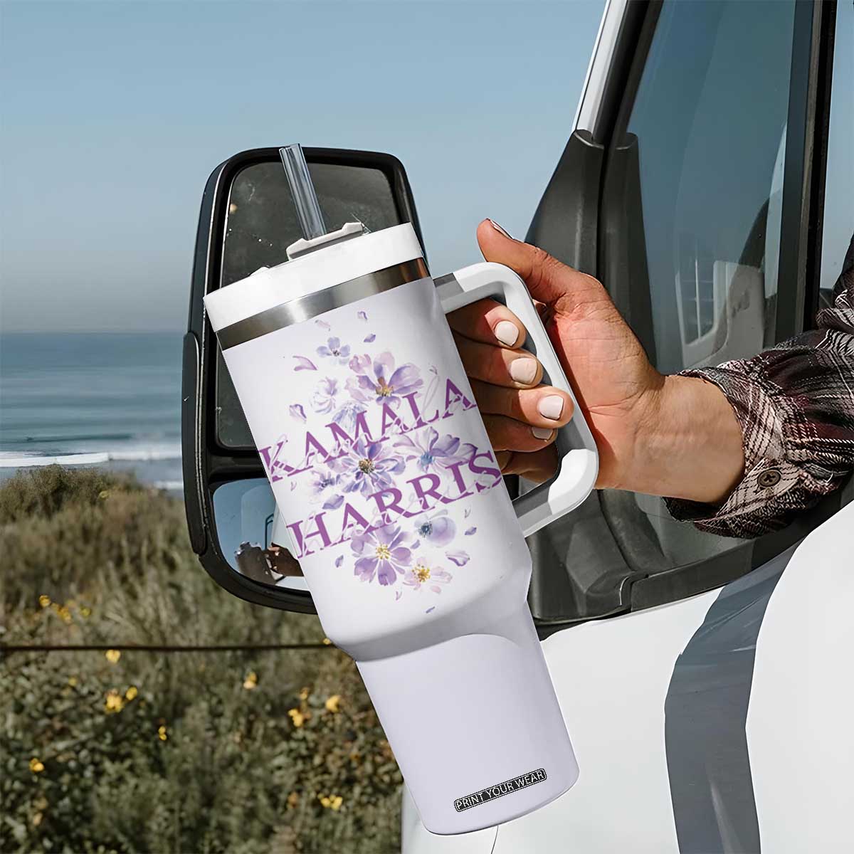 Kamala 2024 Tumbler With Handle US Madam President Flower Harris Supporter TB09 Print Your Wear