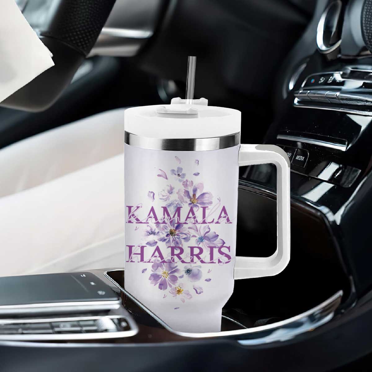 Kamala 2024 Tumbler With Handle US Madam President Flower Harris Supporter TB09 Print Your Wear