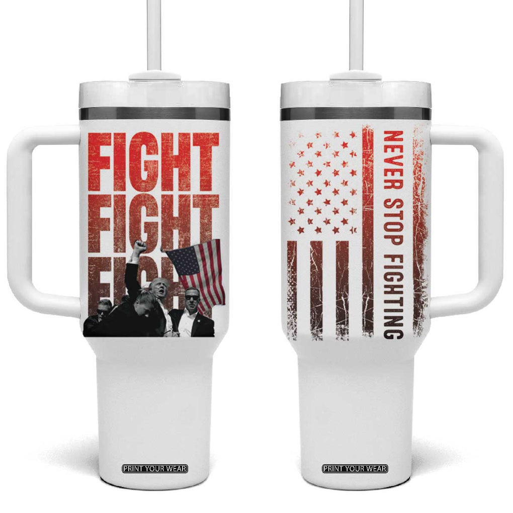 Trump Raise Fist Tumbler With Handle Fight Never Stop Fighting 2024 American Flag TB09 One Size: 40 oz White Print Your Wear