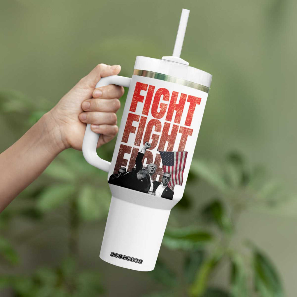 Trump Raise Fist Tumbler With Handle Fight Never Stop Fighting 2024 American Flag TB09 Print Your Wear