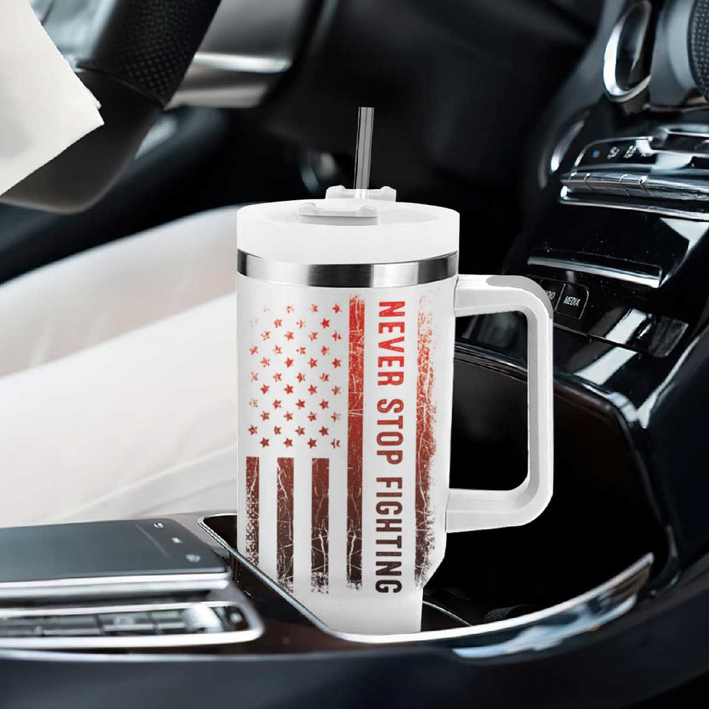 Trump Raise Fist Tumbler With Handle Fight Never Stop Fighting 2024 American Flag TB09 Print Your Wear