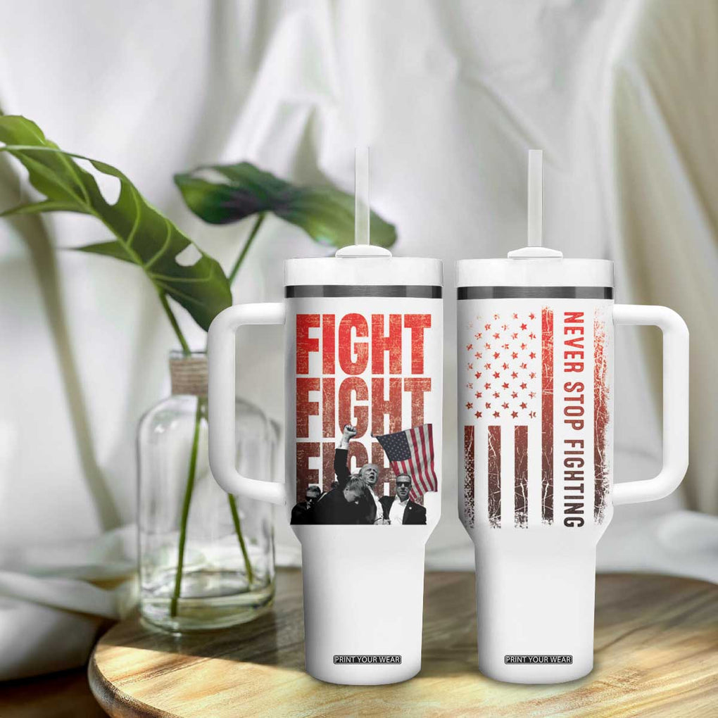 Trump Raise Fist Tumbler With Handle Fight Never Stop Fighting 2024 American Flag TB09 Print Your Wear