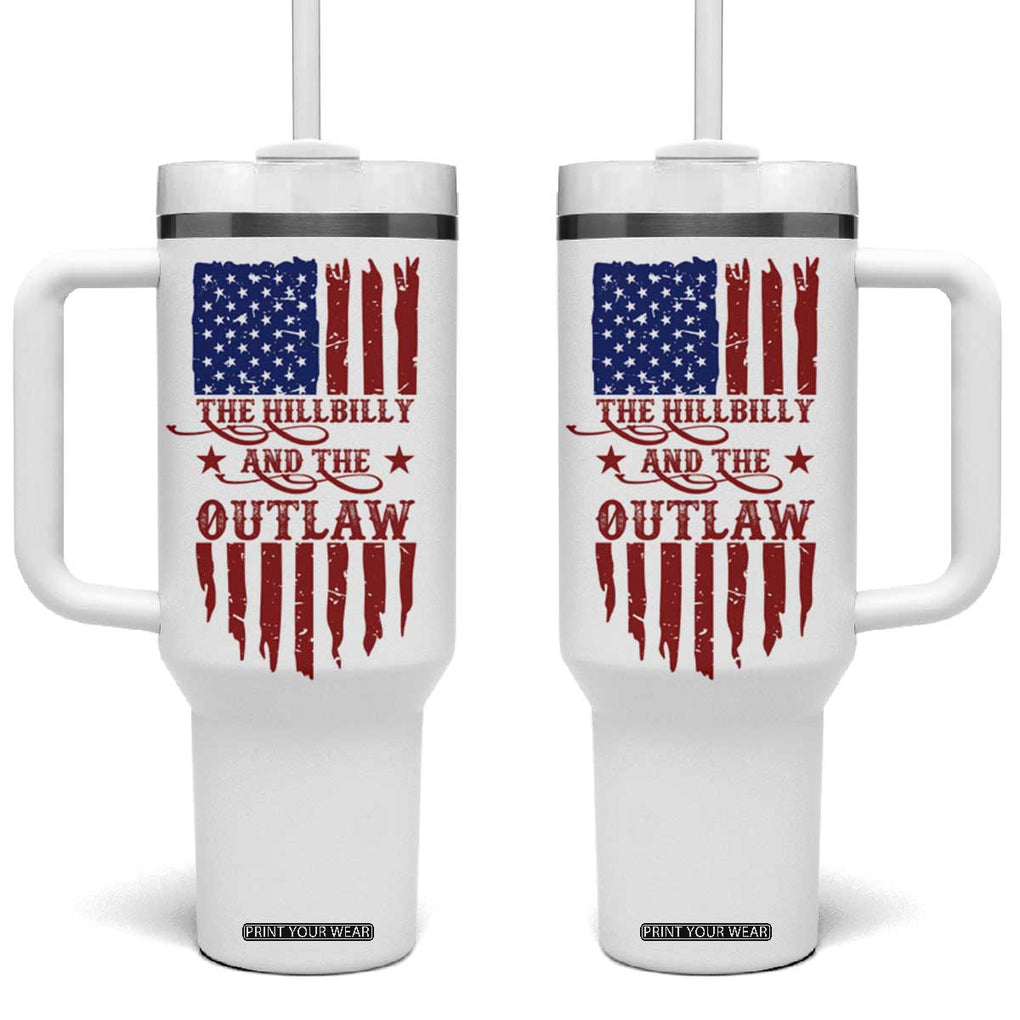 Outlaw Hillbilly 2024 Tumbler With Handle Vote For Trump Vance America Flag TB09 One Size: 40 oz White Print Your Wear