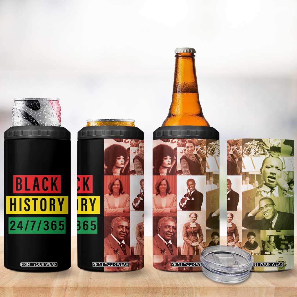 Black Pride 4 in 1 Can Cooler Tumbler Black History 24/7/365 Melanin Civil Rights Leaders TB09 Print Your Wear