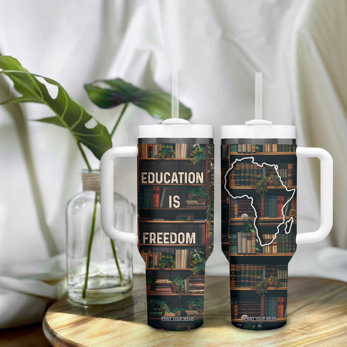 Black Educator Tumbler With Handle Education Is Freedom Bookish Black History TB09 Print Your Wear